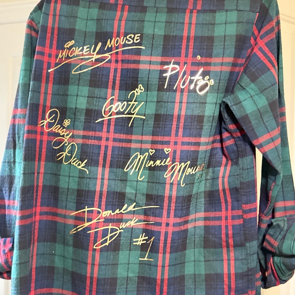 Disney Women's Plaid Button-Down Shirt - Green and Red